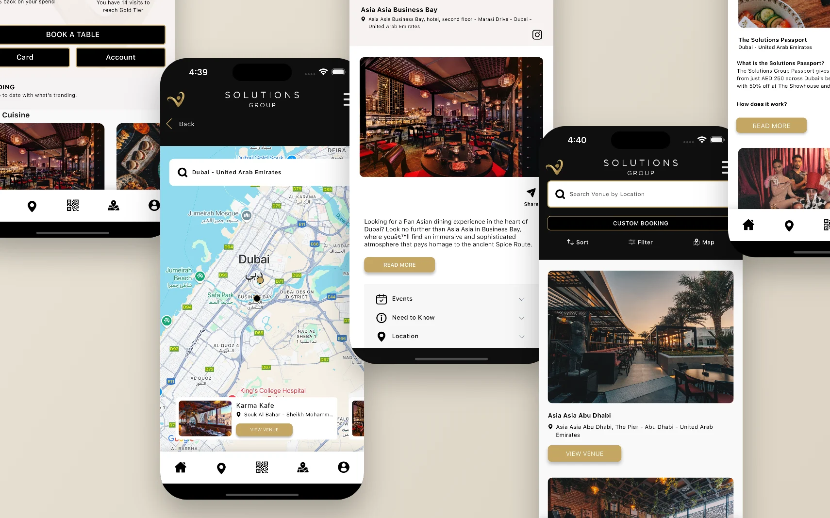 Solutions Rewards loyalty app screens for Solutions Leisure Group, UAE
